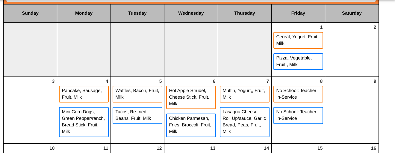 Weekly Breakfast & Lunch Menus: October 4th - 8th