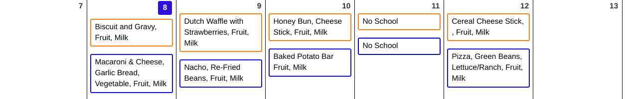 Weekly Breakfast & Lunch Menus: November 8th -  12th