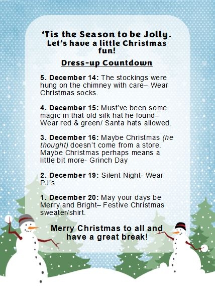 Lostant CUSD 425 - 5 Dress-up Day's Until Christmas Break